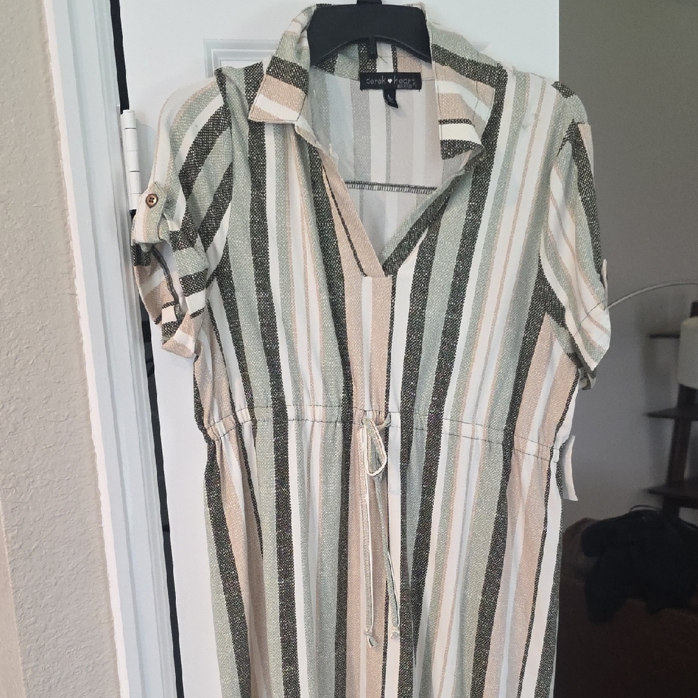 Derek Heart Green and Cream Striped Midi Dress